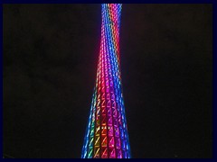 Canton Tower, Guangzhou's tallest structure (600m), changes colour frequently at night.